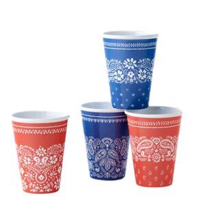 180 Degrees American Holiday Red and Blue Bandana Cup Set of 4
